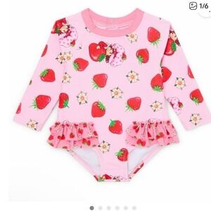 Strawberry Shortcake Baby Girl Long Sleeve Rash Guard Swimsuit UPF 50+ Pink 12M